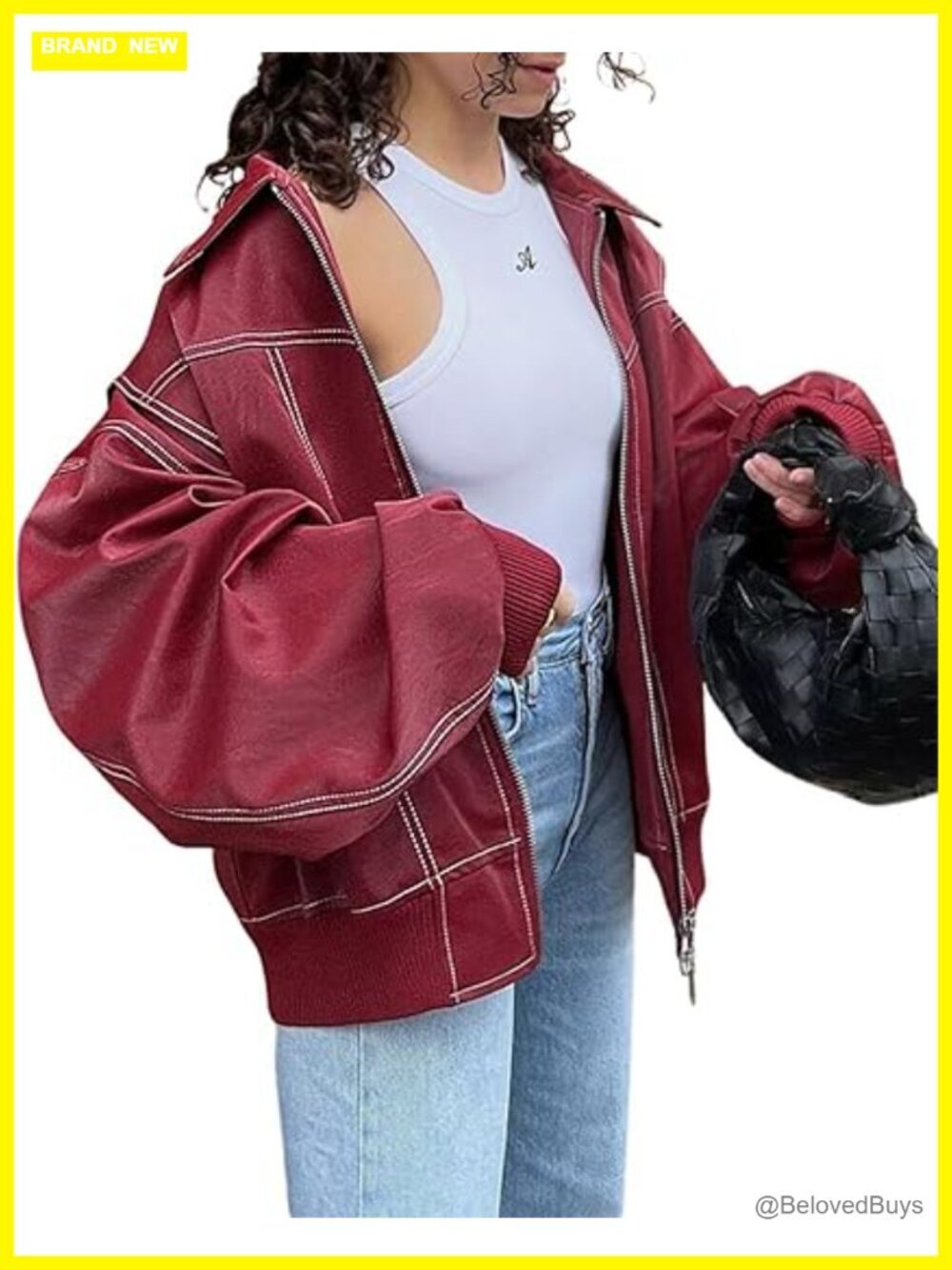 Oversized Faux Leather Motorcycle Jacket Zip Up Winter Coat